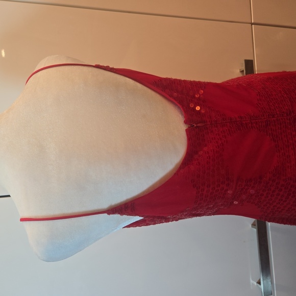 Kay Unger Sequins Polka Dot Sleeveless Slip Dress Womens Size 10 Red - Picture 6 of 10